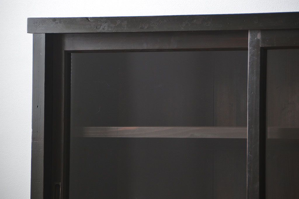 アンティーク家具　古民具・骨董　シックな15杯引き出し収納棚(ガラスケース、飾り棚、百味箪笥、薬箪笥)