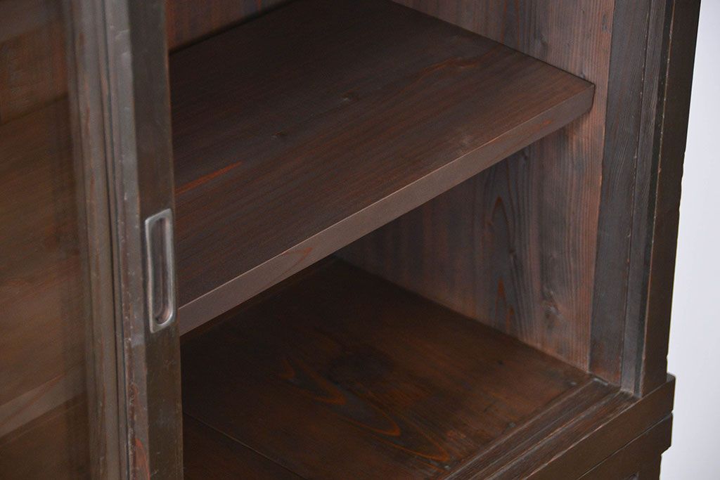 アンティーク家具　古民具・骨董　シックな15杯引き出し収納棚(ガラスケース、飾り棚、百味箪笥、薬箪笥)