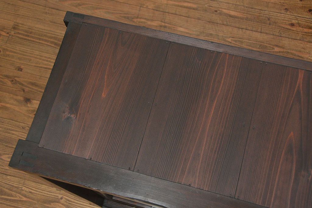 アンティーク家具　古民具・骨董　シックな15杯引き出し収納棚(ガラスケース、飾り棚、百味箪笥、薬箪笥)