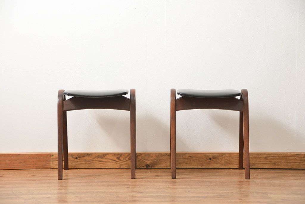 秋田木工 アンティーク スタッキングスツール 赤2脚セット