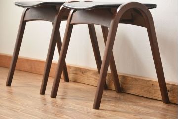 中古 ビンテージ 秋田木工  スタッキングスツール2脚セット(1)(イス、椅子)