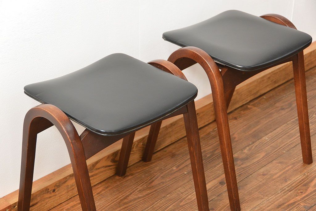 秋田木工 アンティーク スタッキングスツール 赤2脚セット