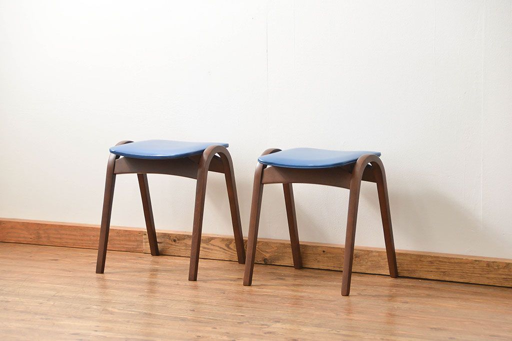 中古 ビンテージ 秋田木工 スタッキングスツール2脚セット(2)(イス、椅子)