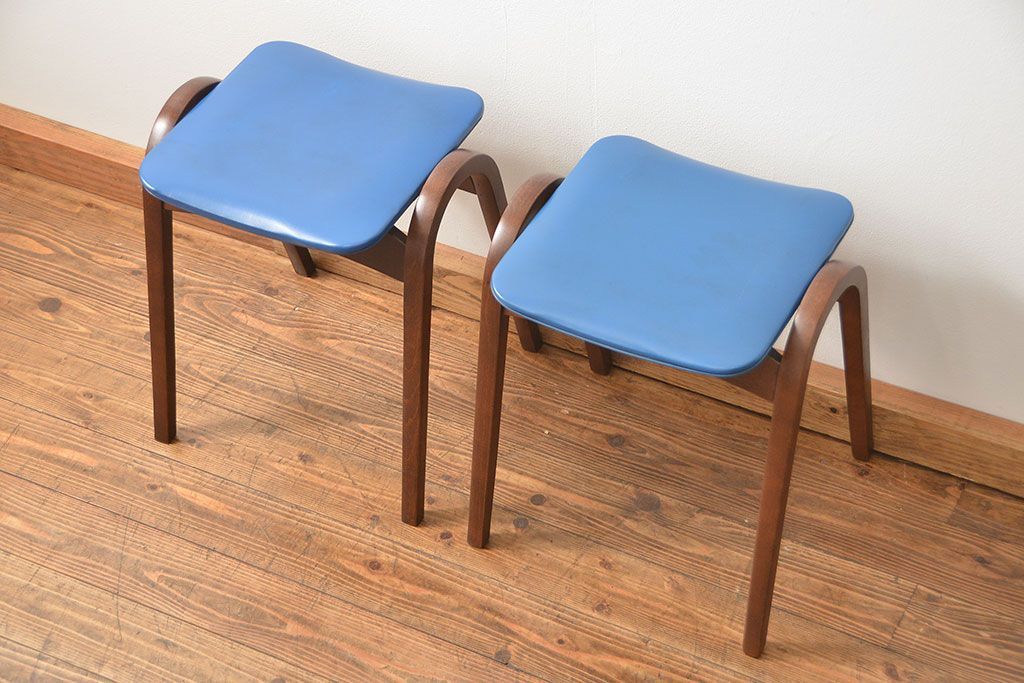 中古 ビンテージ 秋田木工 スタッキングスツール2脚セット(2)(イス、椅子)