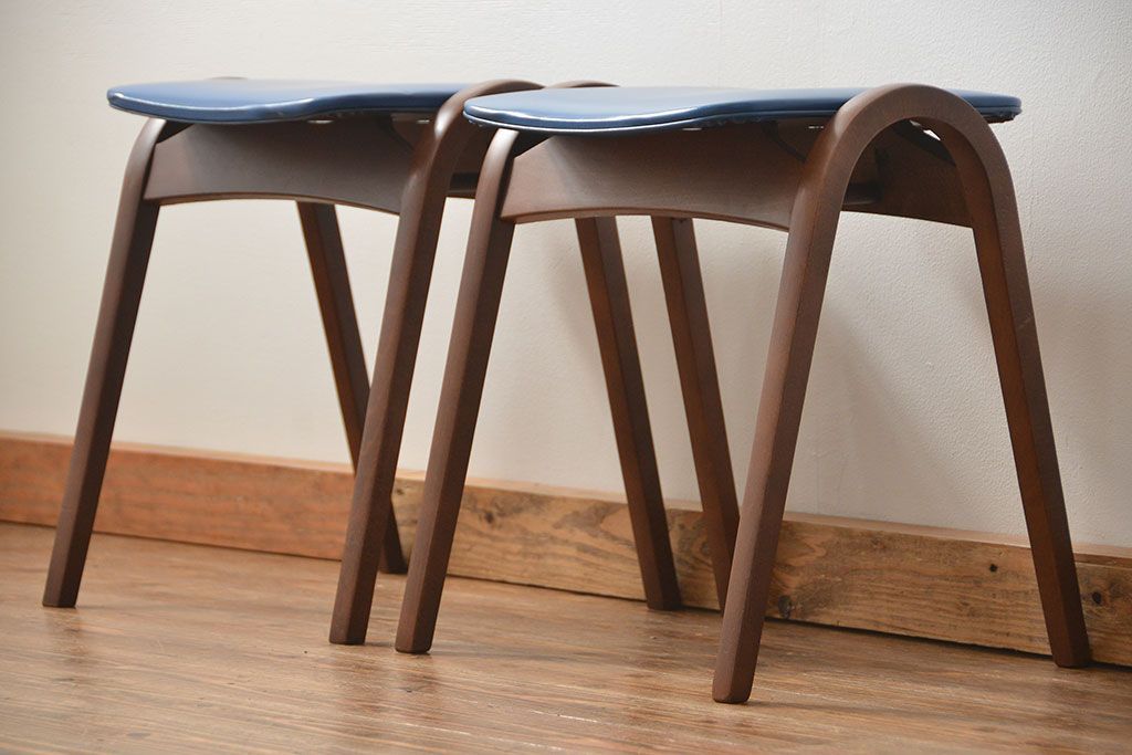 中古 ビンテージ 秋田木工 スタッキングスツール2脚セット(2)(イス、椅子)