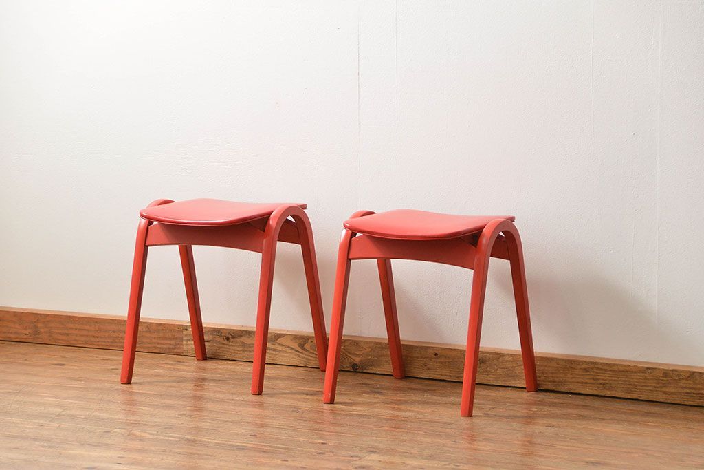 中古 ビンテージ 秋田木工 スタッキングスツール2脚セット(3)(イス、椅子)