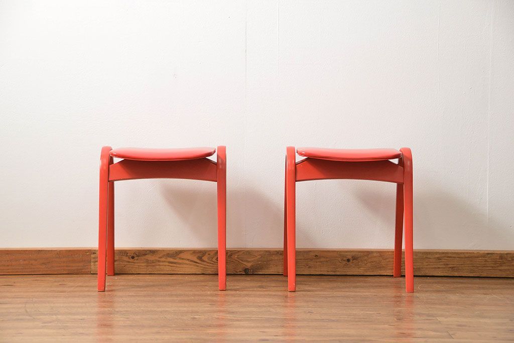 中古 ビンテージ 秋田木工 スタッキングスツール2脚セット(3)(イス、椅子)