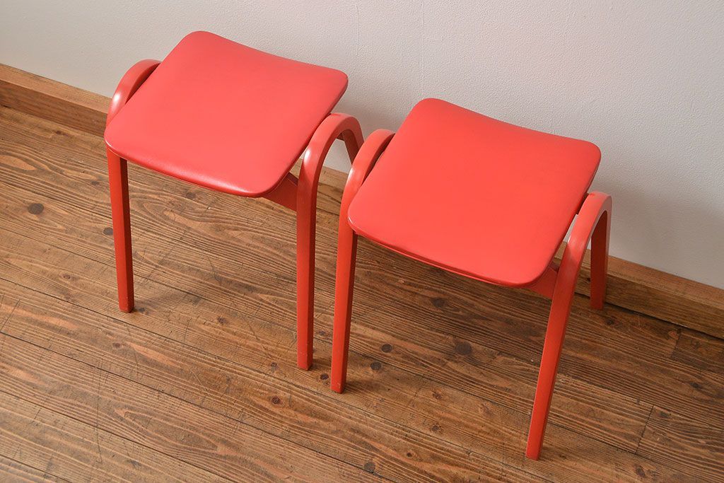 中古 ビンテージ 秋田木工 スタッキングスツール2脚セット(3)(イス、椅子)