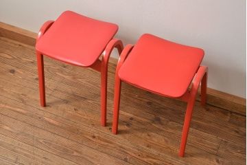 中古 ビンテージ 秋田木工 スタッキングスツール2脚セット(3)(イス、椅子)