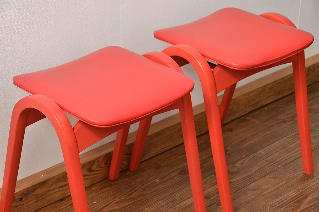 中古 ビンテージ 秋田木工 スタッキングスツール2脚セット(3)(イス、椅子)