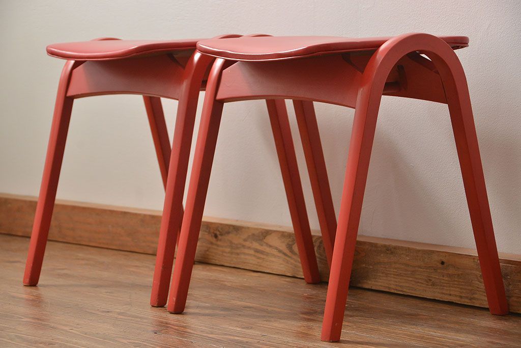 中古 ビンテージ 秋田木工 スタッキングスツール2脚セット(3)(イス、椅子)