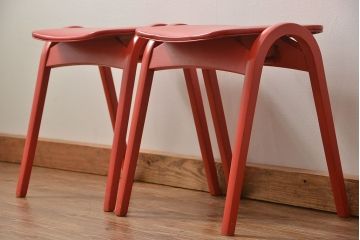 中古 ビンテージ 秋田木工 スタッキングスツール2脚セット(3)(イス、椅子)