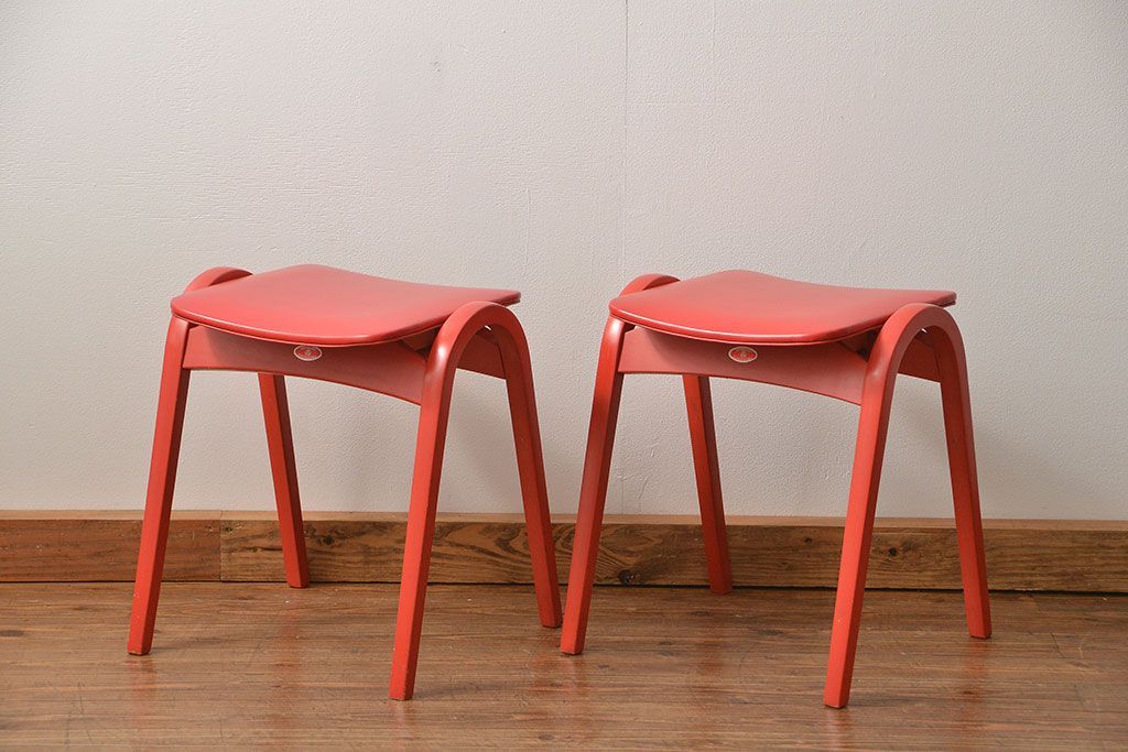 中古 ビンテージ 秋田木工 スタッキングスツール2脚セット(3)(イス、椅子)