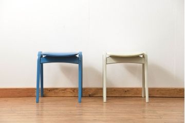 中古 ビンテージ 秋田木工 スタッキングスツール2脚セット(4)(イス、椅子)