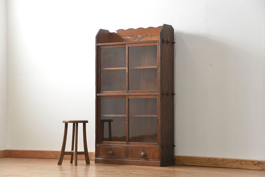 アンティーク家具　アンティーク 上質なタモ材ブックケース(収納棚、本箱)