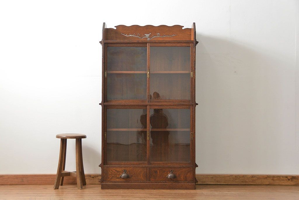 アンティーク家具　アンティーク 上質なタモ材ブックケース(収納棚、本箱)