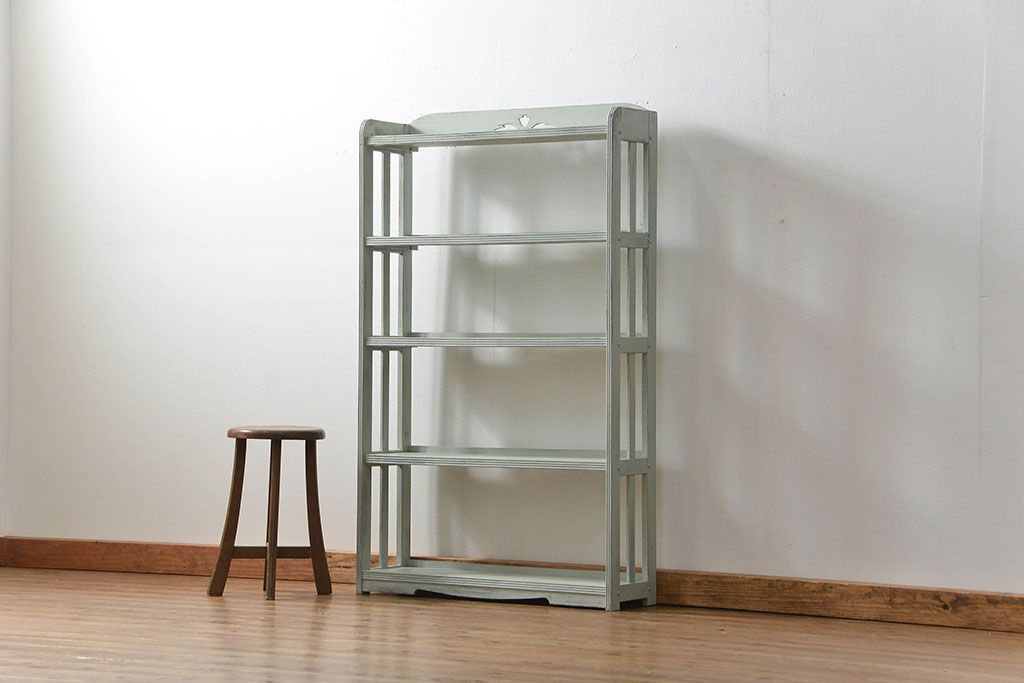 レトロ家具　昭和レトロ ★アンティークペイント本棚(ブックシェルフ、飾り棚)