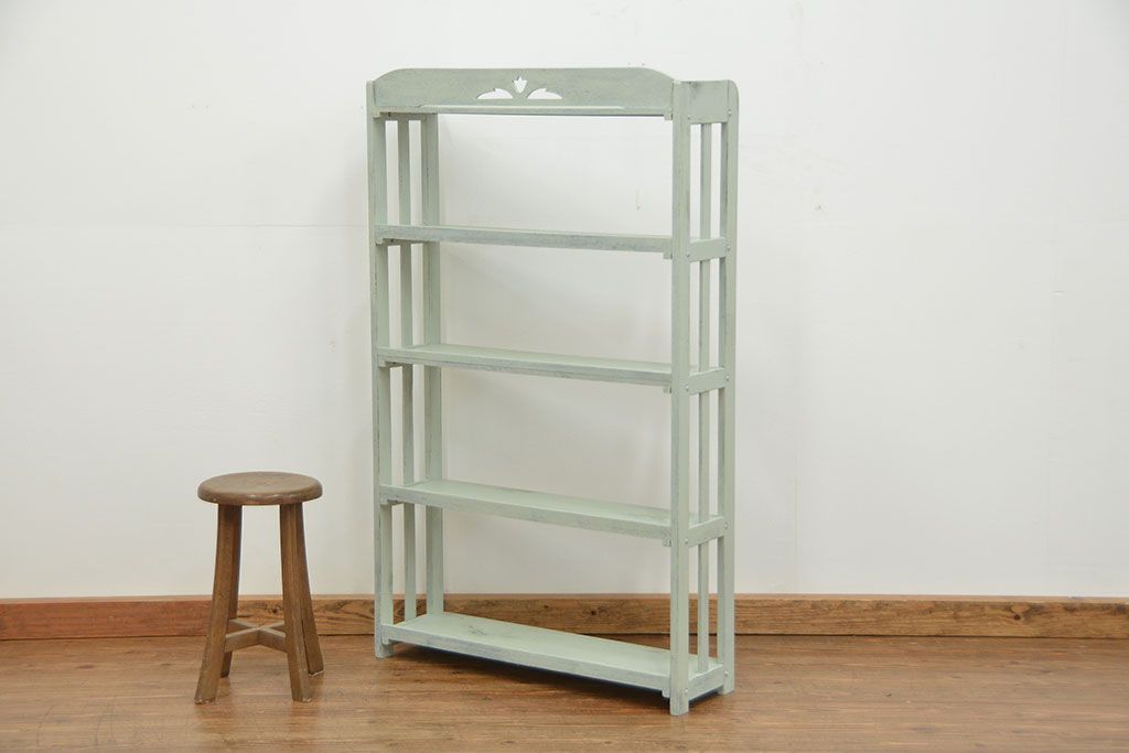 レトロ家具　昭和レトロ ★アンティークペイント本棚(ブックシェルフ、飾り棚)