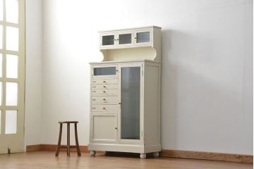 レトロ家具　アンティークペイント レトロな脚付きデンタルキャビネット(デンタルケース、ケビント、収納棚)