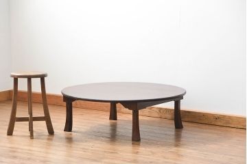 レトロ家具　昭和レトロ 漆塗りの丸ちゃぶ台(テーブル、机)(イタミ有り)