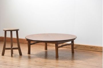 アンティーク家具　古民具・骨董 古い栓材の大振りな丸型ちゃぶ台(1)(テーブル)