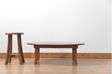 アンティーク家具　古民具・骨董 古い栓材の大振りな丸型ちゃぶ台(1)(テーブル)