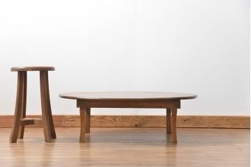 アンティーク家具　古民具・骨董 古い栓材の大振りな丸型ちゃぶ台(2)(テーブル)
