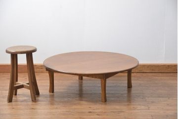 アンティーク家具　古民具・骨董 古い栓材の大振りな丸型ちゃぶ台(2)(テーブル)