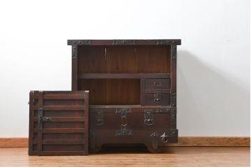 アンティーク家具　古民具・骨董 江戸〜明治期 前面栗材 米沢車箪笥(船箪笥、帳場箪笥)