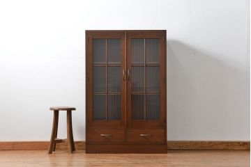 レトロ家具　昭和レトロ モールガラスの本箱(ブックケース、収納棚)