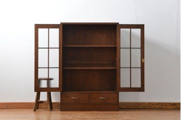 レトロ家具　昭和レトロ モールガラスの本箱(ブックケース、収納棚)