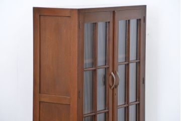 レトロ家具　昭和レトロ モールガラスの本箱(ブックケース、収納棚)