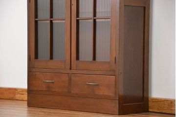 レトロ家具　昭和レトロ モールガラスの本箱(ブックケース、収納棚)