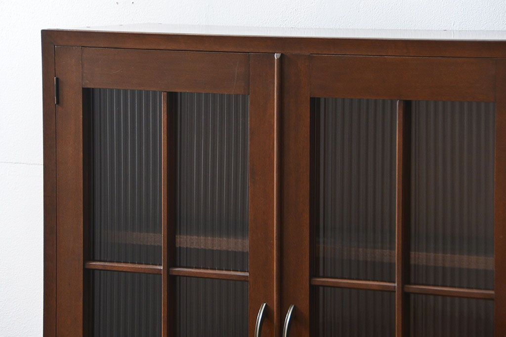 レトロ家具　昭和レトロ モールガラスの本箱(ブックケース、収納棚)