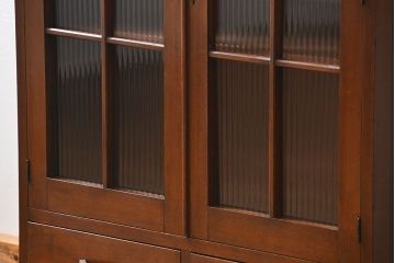 レトロ家具　昭和レトロ モールガラスの本箱(ブックケース、収納棚)