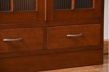 レトロ家具　昭和レトロ モールガラスの本箱(ブックケース、収納棚)