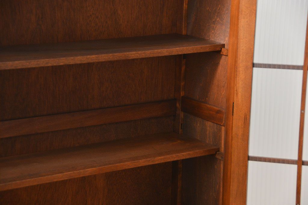 レトロ家具　昭和レトロ モールガラスの本箱(ブックケース、収納棚)