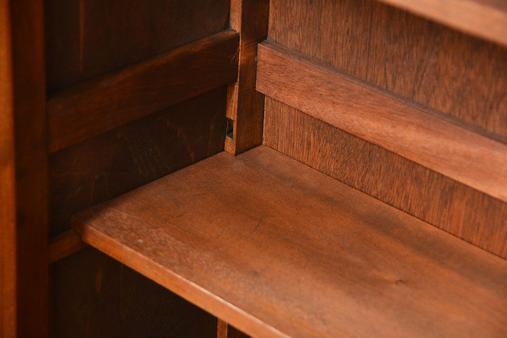 レトロ家具　昭和レトロ モールガラスの本箱(ブックケース、収納棚)