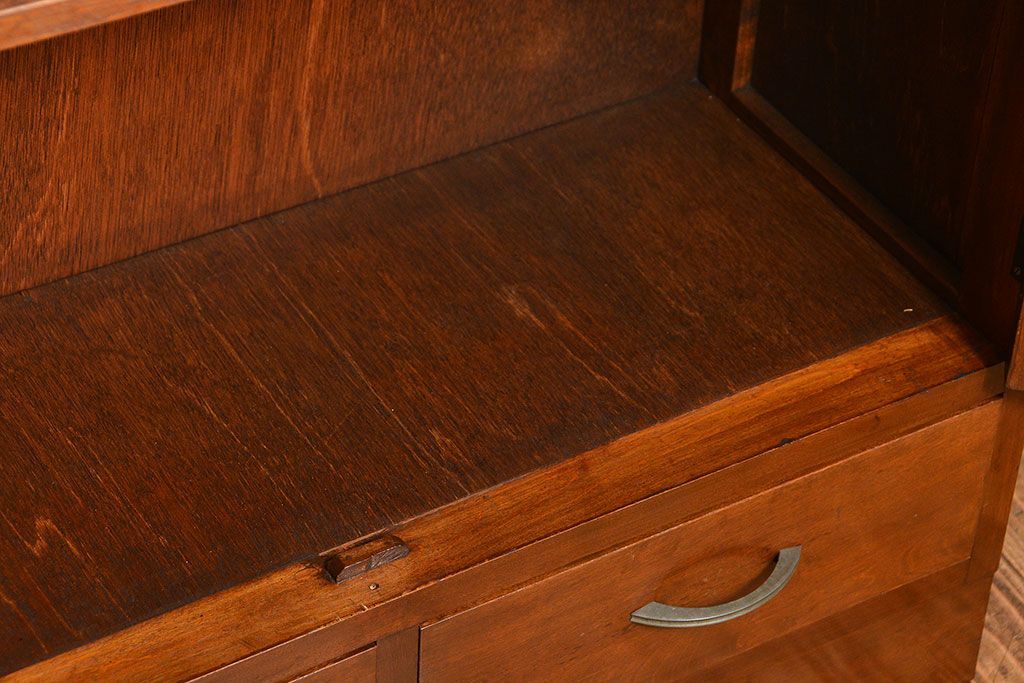 レトロ家具　昭和レトロ モールガラスの本箱(ブックケース、収納棚)