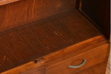 レトロ家具　昭和レトロ モールガラスの本箱(ブックケース、収納棚)