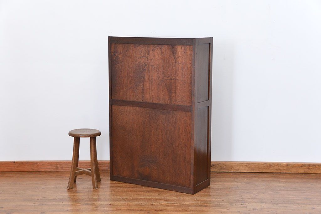 レトロ家具　昭和レトロ モールガラスの本箱(ブックケース、収納棚)