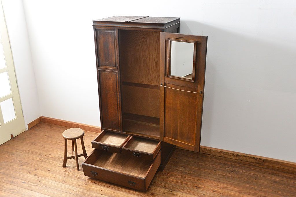 ワードローブ 昭和レトロ アンティーク　ナラ無垢 洋服箪笥 ワードローブ 昭和レトロ アンティーク ナラ無垢 洋服箪笥