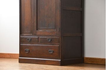 レトロ家具　昭和レトロ 味のあるナラ材ワードローブ