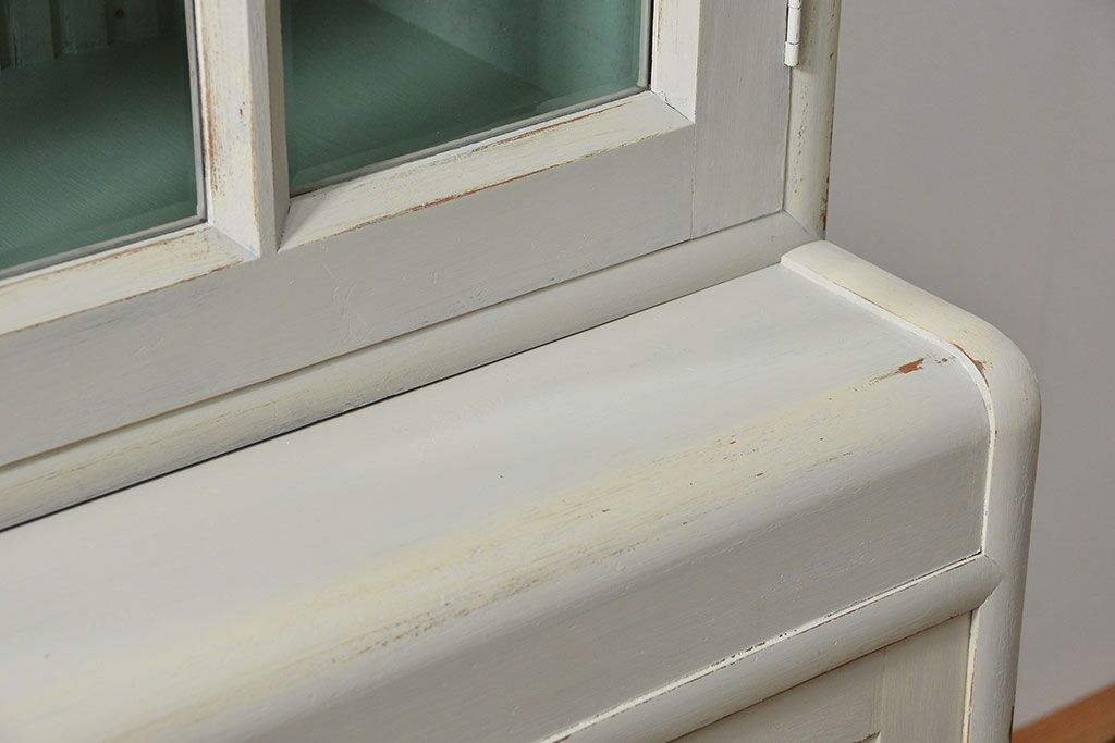 アンティーク家具　アンティークペイントの古い食器棚(カップボード、キッチンキャビネット、収納棚)