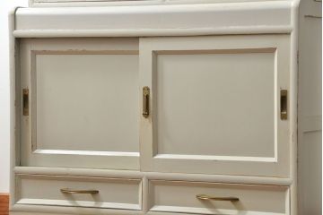 アンティーク家具　アンティークペイントの古い食器棚(カップボード、キッチンキャビネット、収納棚)