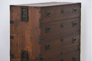アンティーク家具　古民具・骨董 モダンな五丁引き出し二段重ね時代箪笥(たんす、タンス)