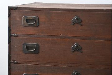 アンティーク家具　古民具・骨董 モダンな五丁引き出し二段重ね時代箪笥(たんす、タンス)