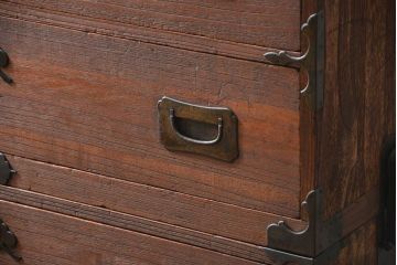 アンティーク家具　古民具・骨董 モダンな五丁引き出し二段重ね時代箪笥(たんす、タンス)