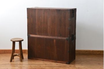 アンティーク家具　古民具・骨董 モダンな五丁引き出し二段重ね時代箪笥(たんす、タンス)