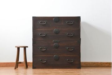 アンティーク家具　アンティーク 味わい深い二段重ね時代箪笥(たんす、タンス)